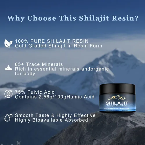 Vista 6 de Shilajit Orgánico del Himalaya, Resina de Shilajit Pura, Shilajit de Alta Potencia para Hombres y Mujeres, 600mg de Resina Pura Natural con 85+