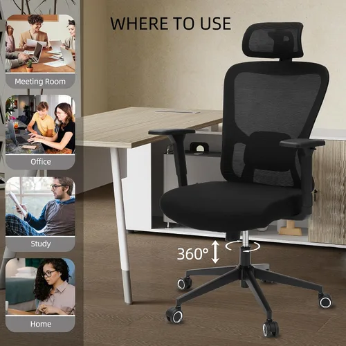 Vista 6 de Monhey Silla de oficina negra, silla de oficina ergonómica, silla de escritorio de oficina en casa para personas grandes y altas, silla