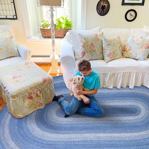Vista 97 de Homespice Apple Pie - Alfombra ovalada roja de 2 x 3 pies, alfombra de cocina trenzada para decoración primitiva y rústica, reversible, yute sin