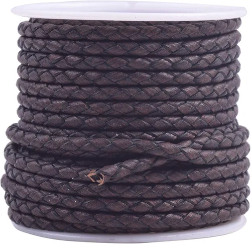 Vista 13 de 2 yardas 8.0mm Cordón redondo de cuero trenzado auténtico marrón antiguo para corbata de bolo