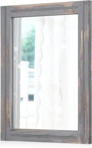 Vista 15 de AAZZKANG Espejo de pared rústico con marco de madera rectangular para colgar en casa de campo o baño, sala de estar o dormitorio decoración