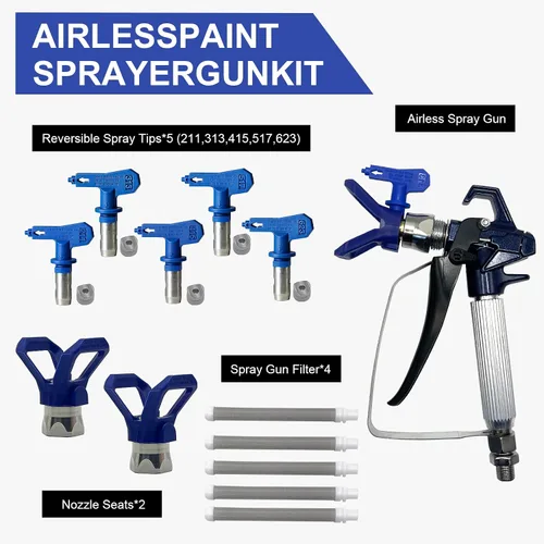Vista 6 de Pistola pulverizadora de pintura sin aire de 3600 PSI, con 1 protector de punta, 5 puntas de pulverización y 5 filtros de pistola de pintura sin