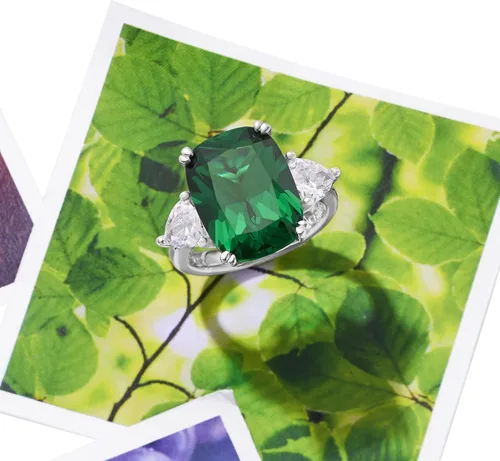 Vista 4 de Ross-Simons 12.70 Carat Simulated Emerald and 1.70 ct. t.w. CZ Ring in Sterling Silver