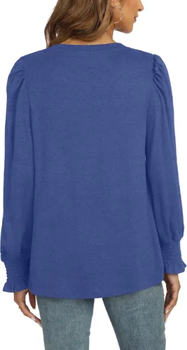 Vista 4 de NILOUFO Camisas de manga larga para mujer, blusas casuales de moda, blusas elegantes y modernas