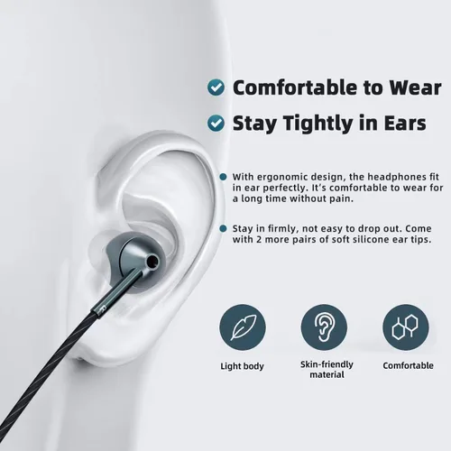 Vista 4 de Auriculares con cable USB-C con micrófono, control de volumen, cancelación de ruido, compatibles con Samsung Galaxy S24 S23 S22, iPhone 15, Paquete