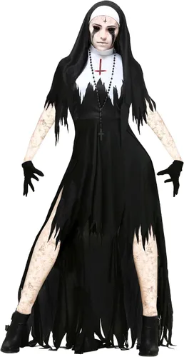 Vista 5 de Disfraz de monja aterradora para mujer, Negro, blanco