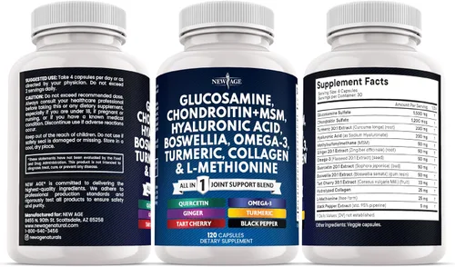 Vista 7 de Condroitina de glucosamina, MSM, curcumina de cúrcuma, colágeno, ácido hialurónico, Omega 3 – Suplemento de salud articular para hombres y mujeres