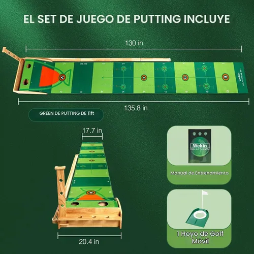 Vista 5 de Wekin Indoor Putting Green with Auto Ball Return,11 Foot Golf Putting Mat