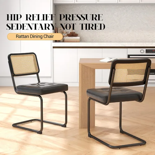 Vista 8 de KCC Juego de 2 sillas de comedor modernas de mediados de siglo, ratán de piel sintética, sillas auxiliares de comedor de cocina con patas de metal