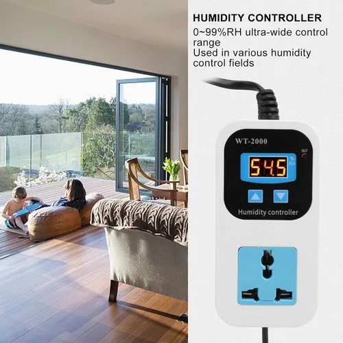 Vista 2 de Controlador de humedad, controlador digital de humidistato, humidificador, deshumidificación, interruptor de control de humedad, enchufe de salida