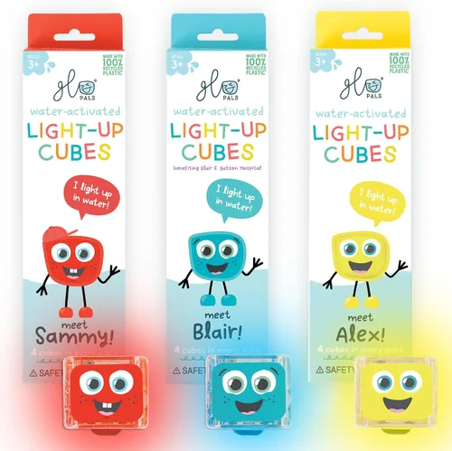 Vista 9 de Paquete de cubos luminosos activados por agua Glo Pals para juego sensorial – Paquete de 12 (Holly Jolly)