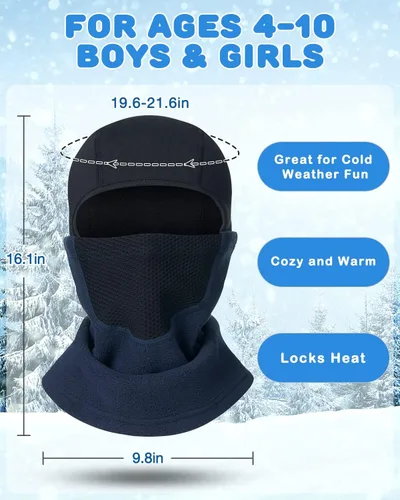 Vista 8 de Pasamontañas con forro para casco para niños, máscara de esquí para niños y niñas, forro polar para invierno, sombrero de nieve para clima frío