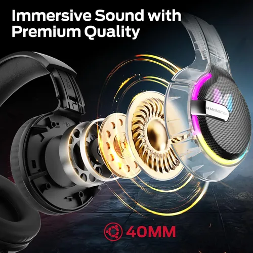 Vista 4 de Monster Mission 320 - Auriculares para juegos para PS5, PS4PC, interruptor, cancelación de ruido con micrófono, luz LED, sonido envolvente 7.1