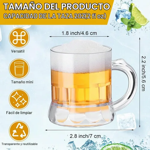Vista 2 de Yinder - 50 vasos de cerveza de 2 onzas, base pesada de acrílico Clear Reusable with Handles, Thick Base for Party Drinks, Whiskey Tequila Vodka