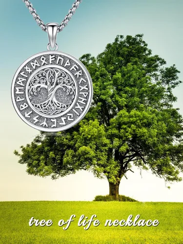Vista 6 de Collar vikingo para hombre, plata de ley 925, lobo vikingo, martillo de Thors, vegvisir, árbol de la vida, brújula, colgante nórdico, amuleto