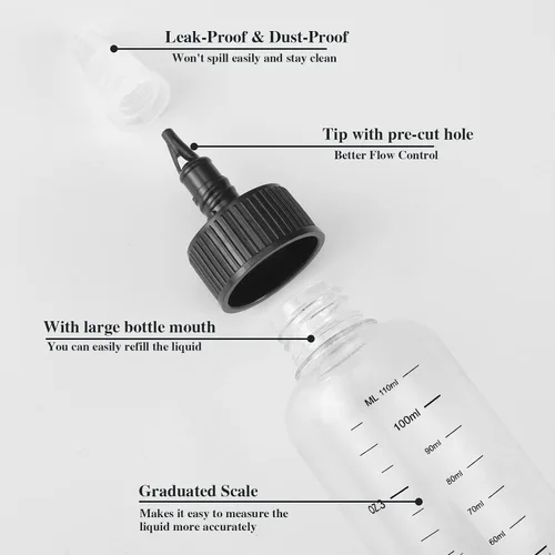 Vista 3 de BESARME Paquete de 2 botellas aplicadoras para aceite para el cabello, botellas de plástico de 4 onzas con escala graduada transparente Root Hair