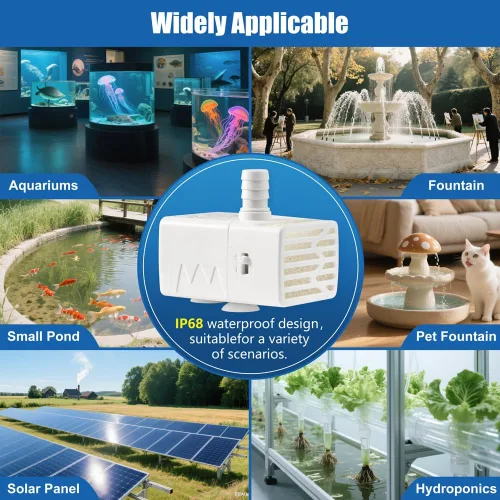 Vista 7 de Bomba de agua sumergible de 200 l/h, ultra silenciosa, USB, bomba de fuente pequeña con 2 boquillas para acuario, fuente de pecera, hidropónico