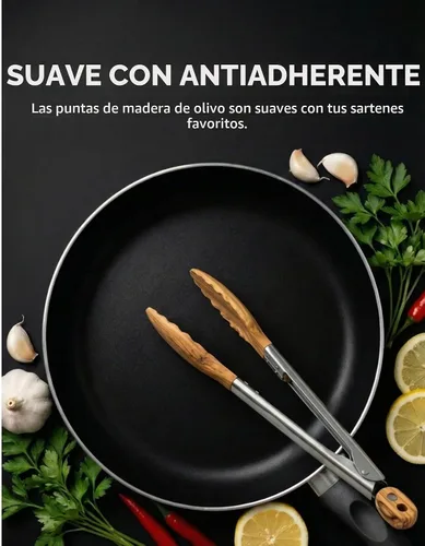 Vista 3 de Pinzas de cocina Boxiki Kitchen para cocinar con puntas de madera - Pinzas de madera ideales para barbacoa, ensalada, tostadora, pan y encurtidos