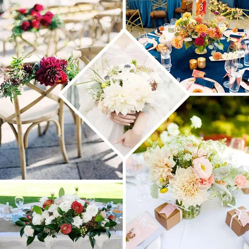 Vista 7 de Efavormart - Paquete de 2 arbustos de flores de dalia blanca de 20 pulgadas, ramos de boda artificiales Blanco