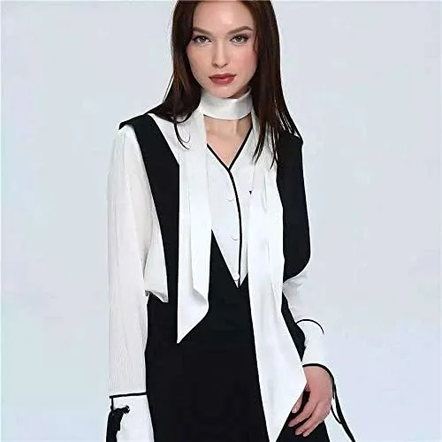 Vista 5 de Elegante bufanda suave con cinta, bufanda larga y delgada de satén con cinturón para corbata, cuello y gargantilla para mujer