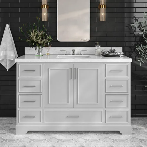 Vista 26 de ARIEL Bayhill - Tocador de baño con lavabo de 54 pulgadas, madera maciza, encimera de mármol italiano de Carrara de 1.5 pulgadas, fregadero Azul