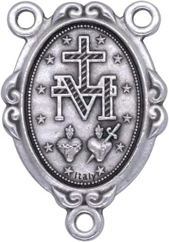 Vista 3 de VILLAGE GIFT IMPORTERS Paquete de 10 piezas de centro de rosario con medalla milagrosa Piezas de rosario católico para hacer tu propio rosario