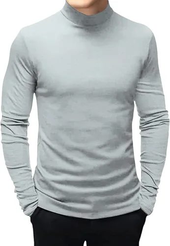 Vista 12 de Mens T Shirt Long Sleeve Basic Mock Turtleneck Pullover Thermal Solid Tops Verde militar
