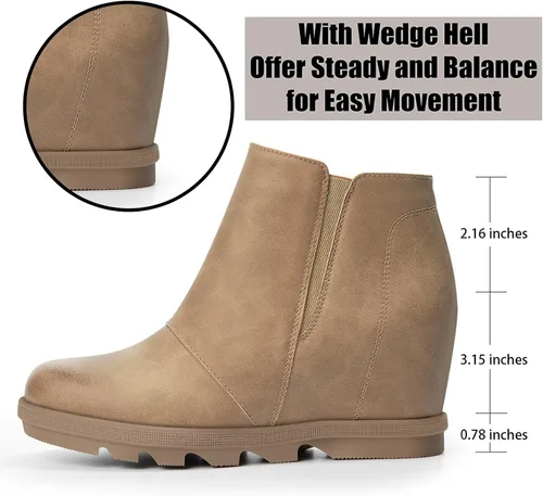 Vista 2 de Athlefit - Botines para mujer con tacón de cuña escondido para mujer, botas al tobillo
