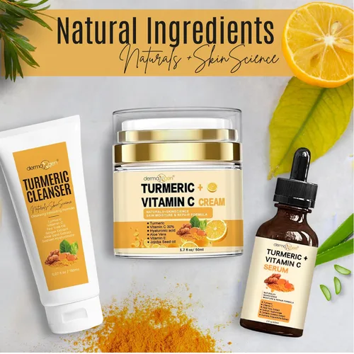 Vista 2 de Kit completo de cuidado facial de cúrcuma, piel orgánica brillante antienvejecimiento, rejuvenecedor, estimulante de colágeno e hidratación, set