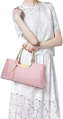 Vista 7 de jessie Bolso de hombro estructurado de piel de charol para mujer, bolsa cruzada con asa superior