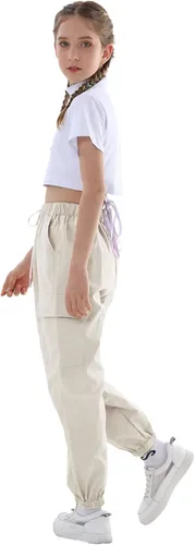 Vista 4 de Rolanko Pantalones cargo para niñas de 4 a 15 años de algodón para niñas de 4 a 15 años