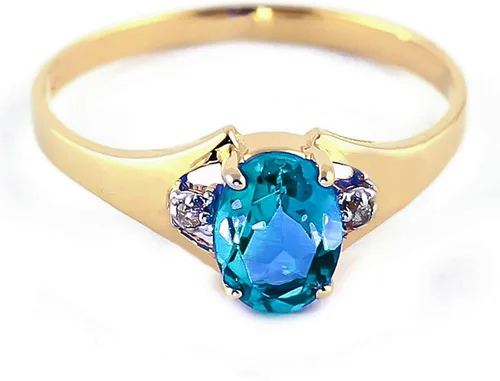 Vista 4 de Galaxy Gold GG Anillo de oro amarillo de 18 quilates con diamantes naturales y topacio azul