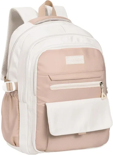 Vista 14 de Phaoullzon Mochila escolar para niñas adolescentes para niños, mochila estética universitaria para laptop para mujeres, Beige, Grande