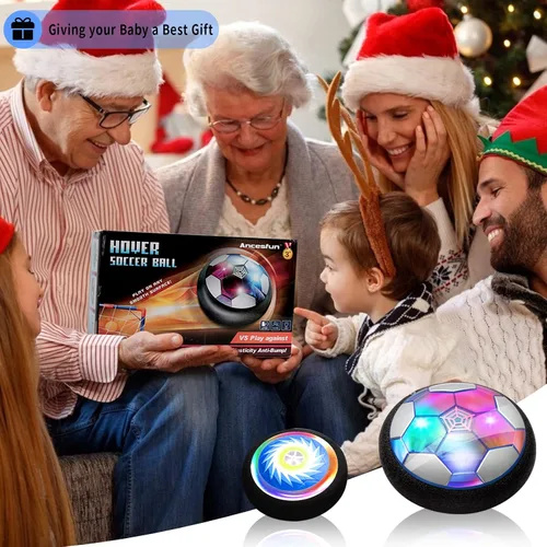 Vista 6 de Conjunto de hockey y fútbol flotante 3 en 1, juguetes de hockey y fútbol recargables con aire flotante y batería para niños con luces LED