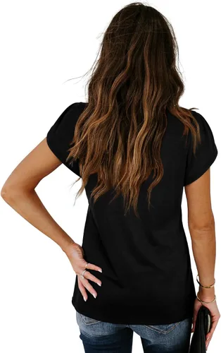 Vista 7 de WIHOLL Camisetas casuales de verano con cuello en V para mujer Negro