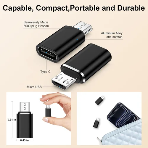 Vista 7 de Adaptador micro USB a USB C, paquete de 4 conectores tipo C hembra a micro USB macho, compatible con carga y sincronización de datos para Samsung