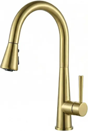 Vista 10 de Lava Odoro - Grifo de cocina con rociador extraíble, grifo de fregadero de cocina negro mate y dorado cepillado, grifo negro y latón para fregadero