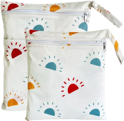 Vista 11 de Bolsa para pañales de tela, 2 bolsas impermeables y reutilizables con bolsillos con cremallera, lavable, reutilizable para viajes, playa, piscina