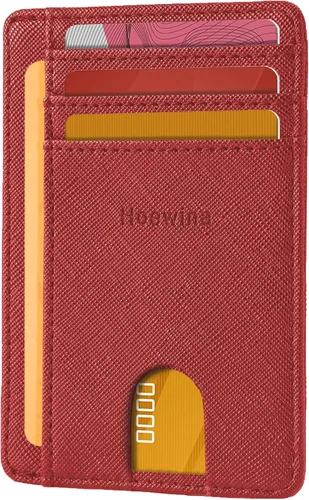 Vista 24 de Hoewina Cartera delgada para hombre, bolsillo frontal minimalista con bloqueo RFID, billetera de cuero delgada para tarjetas de viaje, regalos