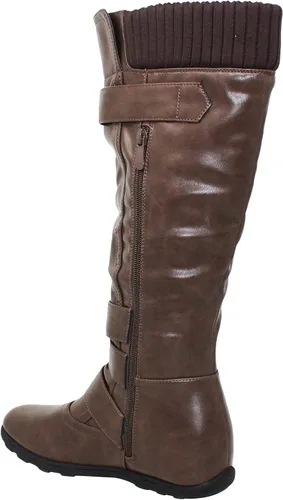 Vista 3 de Generación Y - Botas altas de media pantorrilla con detalle de calentador acanalado, hebillas y suela de goma, para mujer