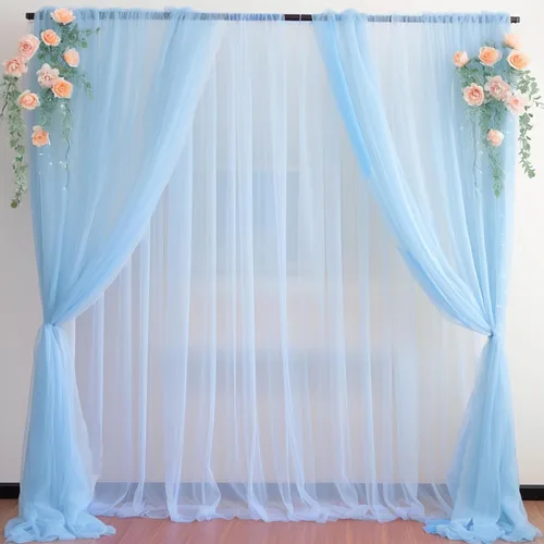 Vista 27 de Cortina de telón de fondo de tul azul bebé de 10 x 10 pies para fiestas, cortinas de fondo transparentes para bodas, baby shower, baby shower