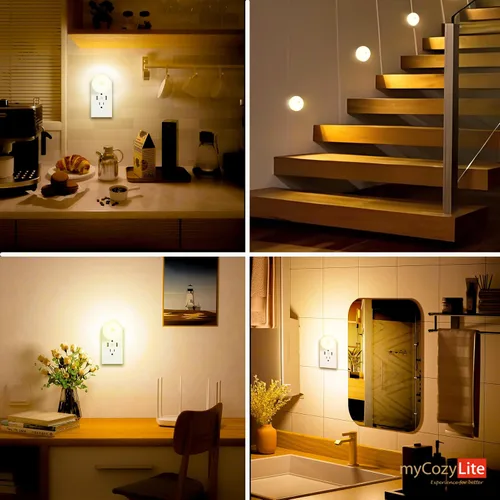 Vista 8 de Luz nocturna con sensor de movimiento, paquete de 2 luces nocturnas activadas por movimiento, encendido y apagado automático, tono cálido de 3200 K
