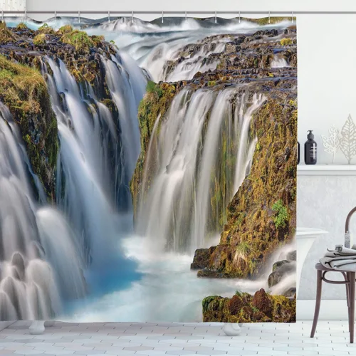 Vista 10 de Ambesonne set de cortina para baño decorativa de tela de poliéster con ganchos