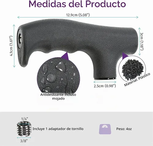 Vista 3 de Adaptador de mango monopod para bastón para caminar, cabezal monopié, convertidor de mango de bastón de trekking, agarre para senderismo, escalada