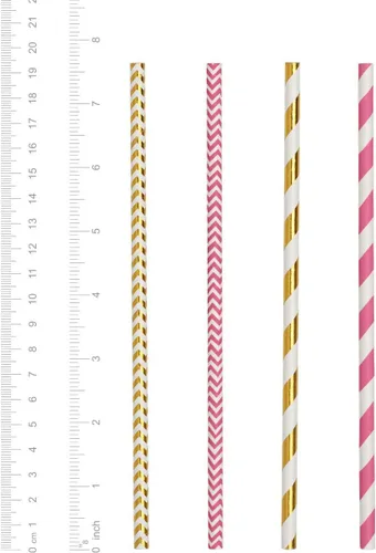 Vista 2 de Comfy Package Paquete de 200 pajitas de papel desechables de color rosa intenso y dorado, 100% biodegradables, pajitas de fiesta de múltiples