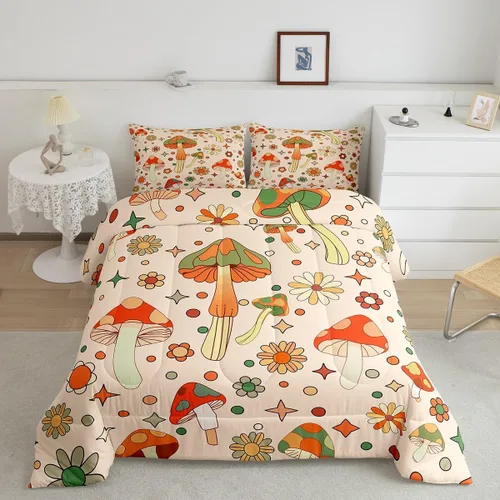Vista 29 de Lindo juego de edredón de flores para niños y mujeres. Juego de ropa de cama de flores coloridas de dibujos animados, tamaño individual, bonito