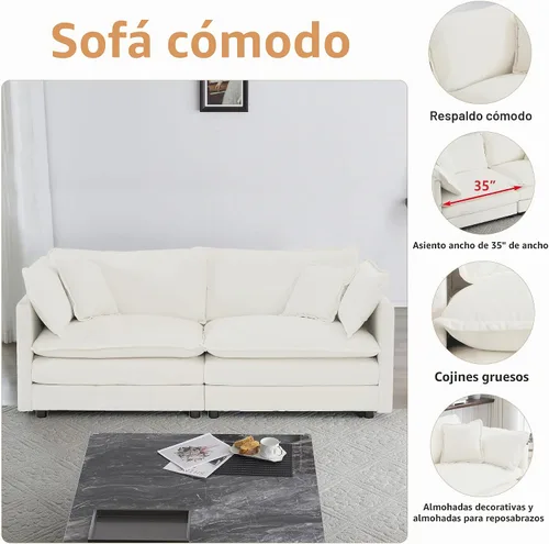 Vista 3 de mikibama Juego de sofá biplaza y sillón de lujo de 2 piezas, moderno juego de sofás nube tapizados de chenilla con 5 almohadas para sala de estar