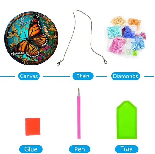 Vista 6 de LUSandy Kit de pintura de diamante de mariposa 5D para bricolaje, letrero de arte de pared, diseño de mariposa, diamante, atrapasoles, adorno