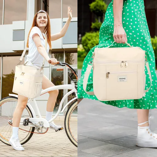 Vista 7 de Voova Lonchera térmica apilable de acero inoxidable con bolsa de almuerzo y juego de cultería para adultos, mujeres y hombres, 3 niveles a prueba