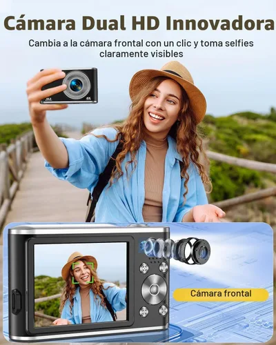 Vista 2 de Cámara digital FHD 4K para vlogging con enfoque automático, lente dual de 48MP, zoom digital 16X, pantalla IPS de 2.8" compacta, cámara de video